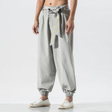 Japanese Embroidered Ribbon Tie Style Pants XS, Light gray - Streetwear Pants - Slick Street