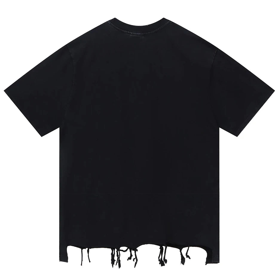 Plain Color Ripped Oversized T-Shirt , - Streetwear T-Shirt - Slick Street