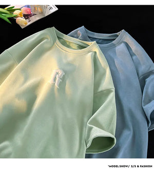 Letter R Foaming Embroidery Loose T-Shirt , - Streetwear T-Shirts - Slick Street