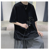 Loose Round Neck Plain T-Shirt Black, S - Streetwear T-Shirts - Slick Street