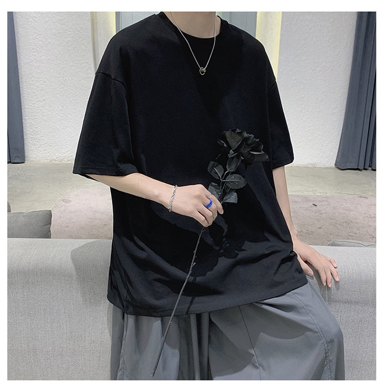 Loose Round Neck Plain T-Shirt Black, S - Streetwear T-Shirts - Slick Street