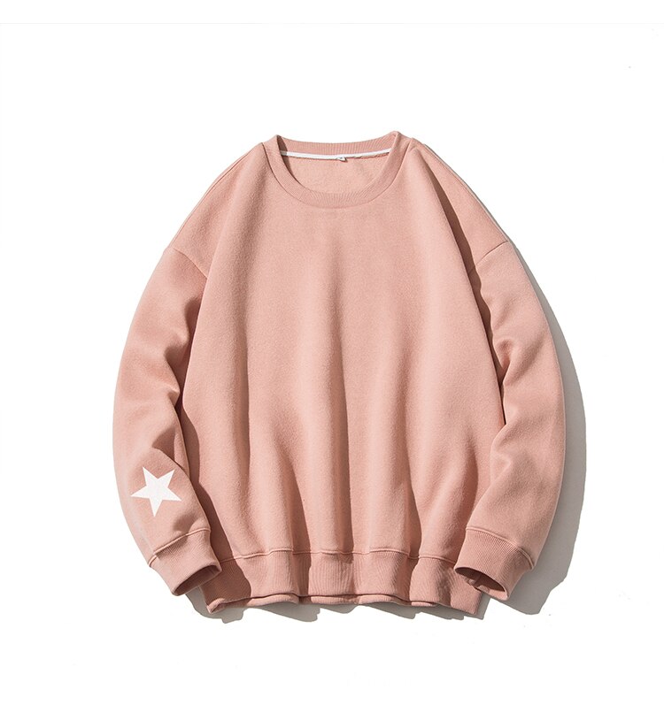 Star On Sleeve Crew Neck Sweatshirt Pink, M - Streetwear Sweatshirt - Slick Street