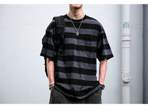 Saturday Striped Cotton T-Shirt , - Streetwear T-Shirts - Slick Street