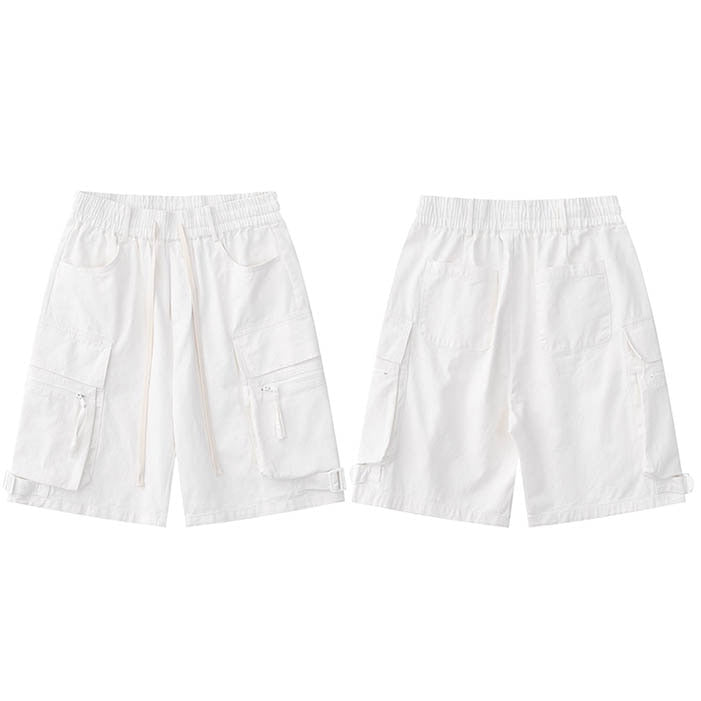 Cargo Track Multi Pockets Shorts White, S - Streetwear Shorts - Slick Street