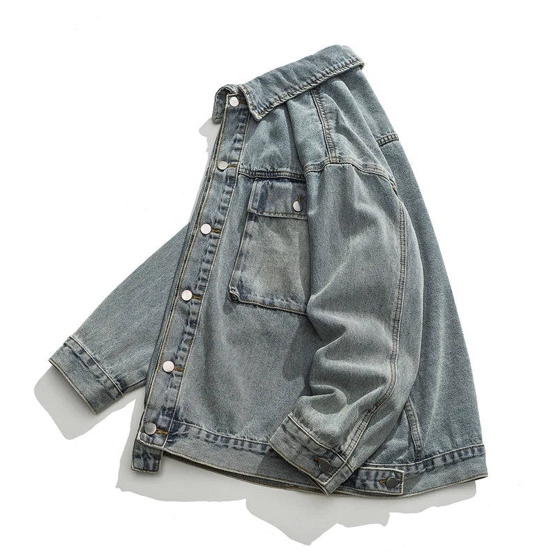 Tied Die Lapel Button Up Jean Jacket ,  - Streetwear Pants - Slick Street