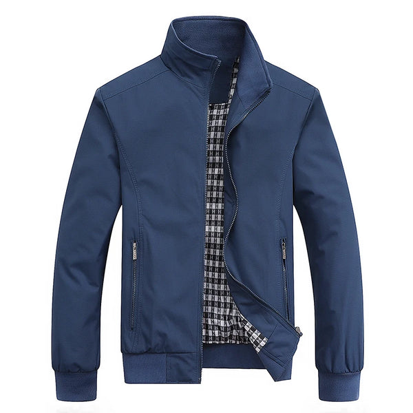 Plain Color Checkered Style Jacket Blue, M - Streetwear Jacket - Slick Street