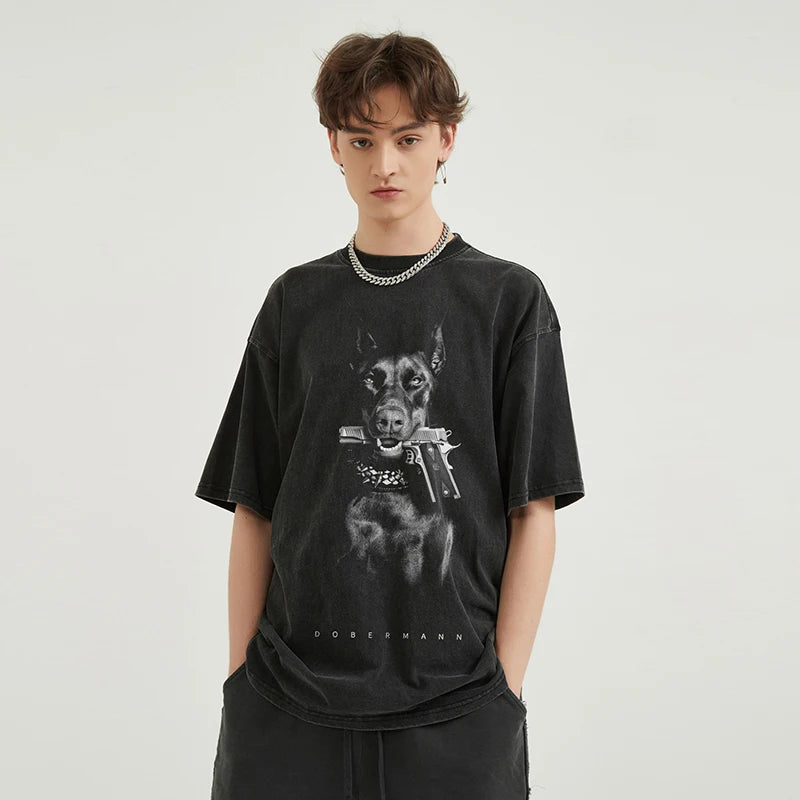 Dobermann Gun Oversized T-Shirt ,  - Streetwear T-Shirt - Slick Street