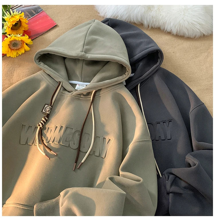 Drawstring Wednesday Embossed Letters Hoodie ,  - Streetwear Hoodie - Slick Street