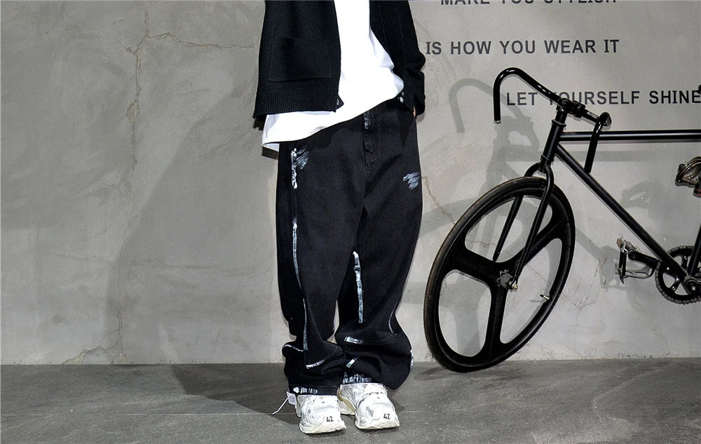 Ebony Black Splash Paint Style Pants , - Streetwear Pants - Slick Street