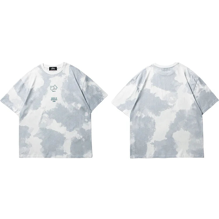 Tie Dye Senseless Jigsaw Puzzle T-Shirt Gray, S - Streetwear T-Shirt - Slick Street