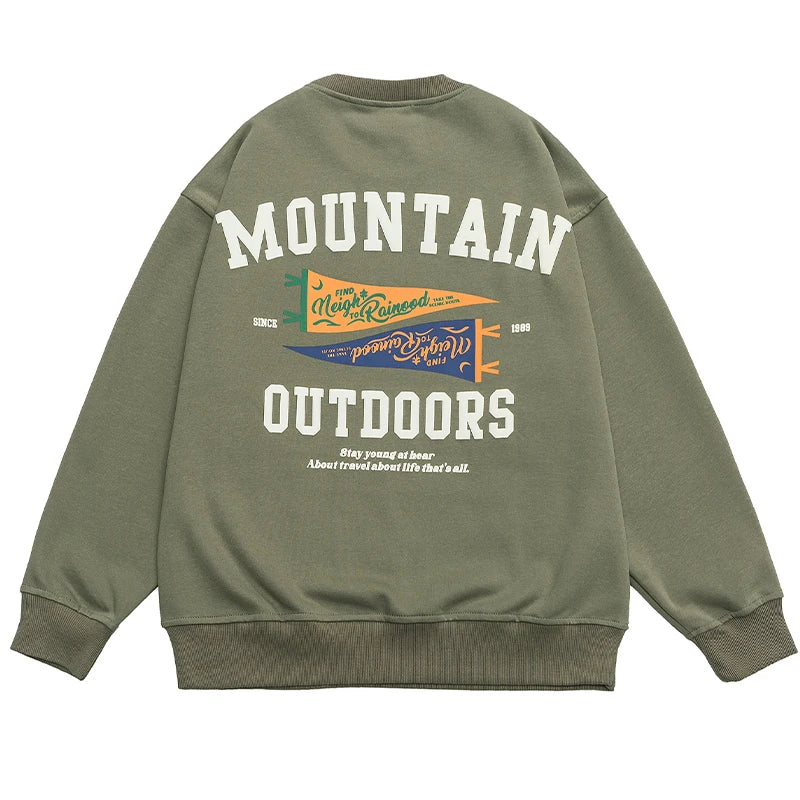 Adventure Mountain Outdoor Pullover Sweatshirt Green, M - Streetwear  - Slick Street