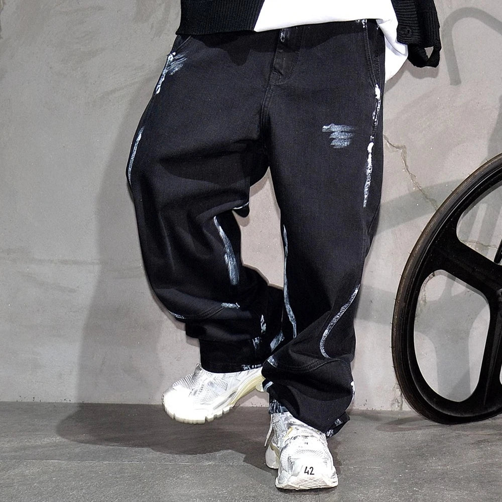 Ebony Black Splash Paint Style Pants , - Streetwear Pants - Slick Street