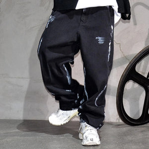 Ebony Black Splash Paint Style Pants , - Streetwear Pants - Slick Street