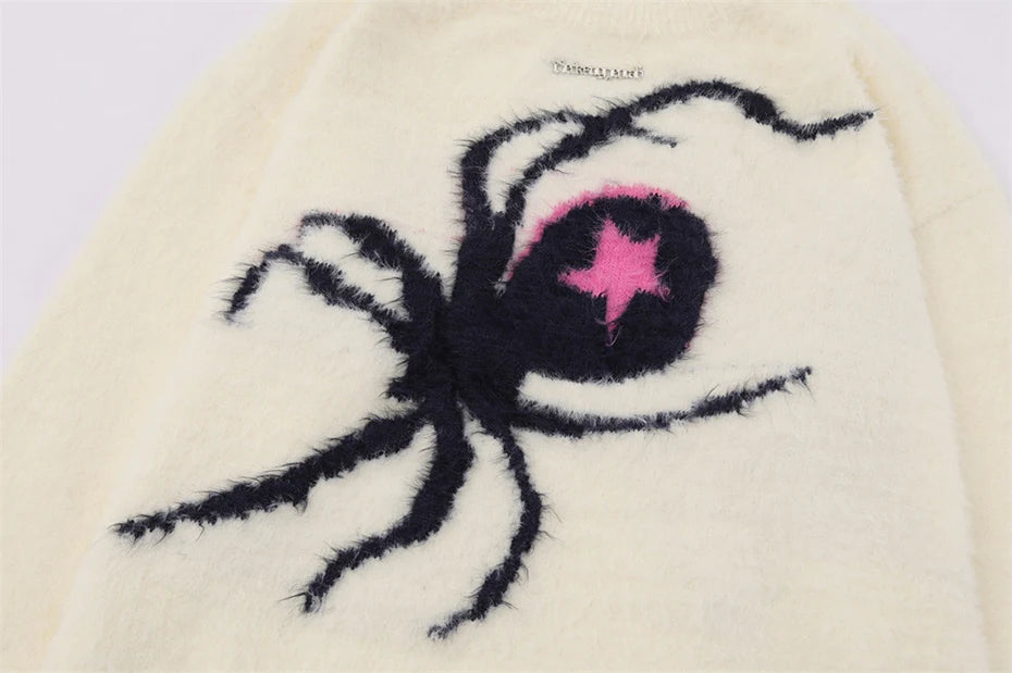 Star Spider Web Knitted Sweater , - Streetwear Sweater - Slick Street