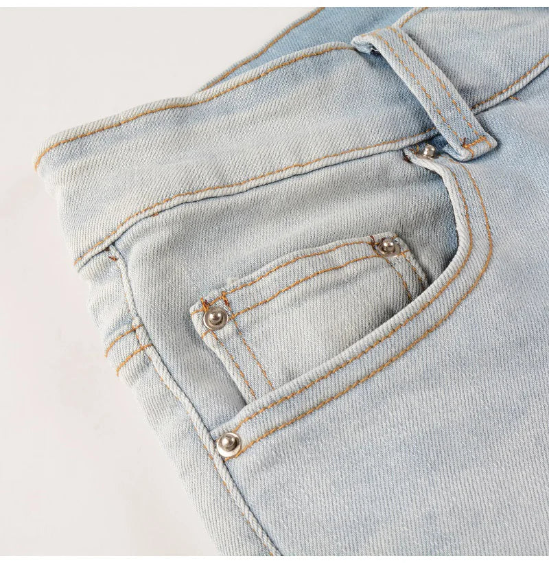 Pale Blue Cracked Pleated Pants , - Streetwear Pants - Slick Street