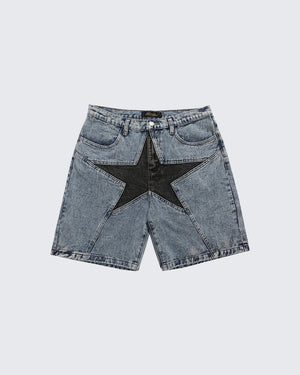 Star Denim Shorts , - Streetwear Shorts - Slick Street