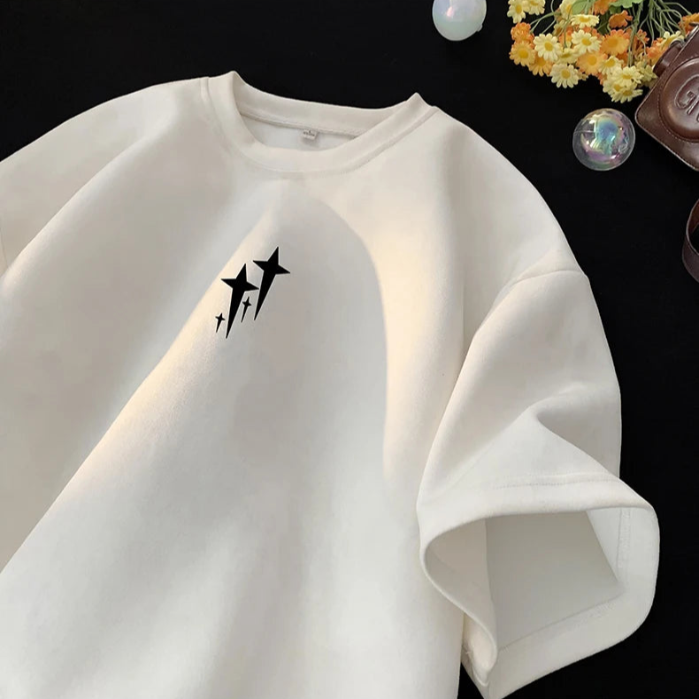 Knobby Star Graphic Crew Neck T-Shirt White, XXS - Streetwear T-Shirts - Slick Street