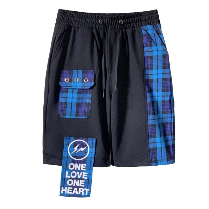 One Love One Heart Checker Pocket Shorts Blue, XS - Streetwear Shorts - Slick Street