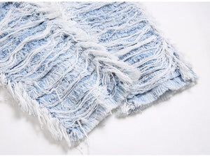 Light Blue Fringe Destroyed Jeans , - Streetwear Jeans - Slick Street