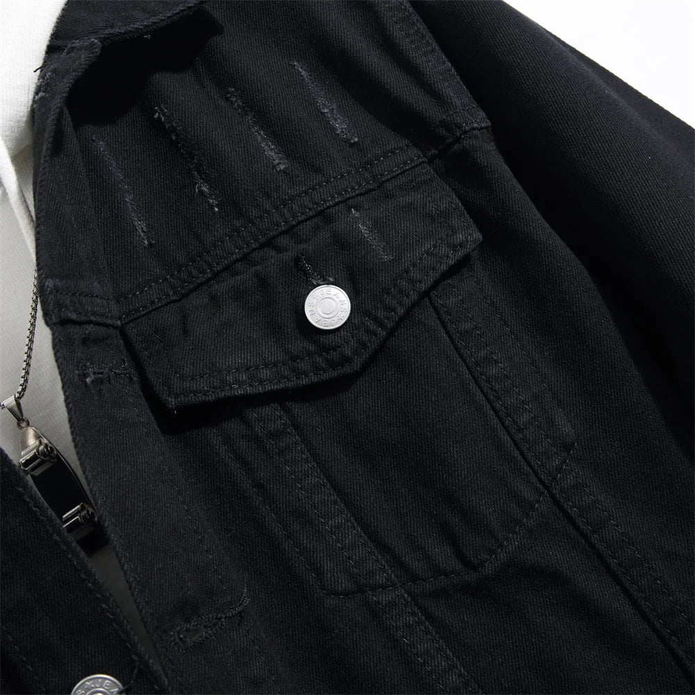 Distressed Denim Black Jacket ,  - Streetwear Jacket - Slick Street
