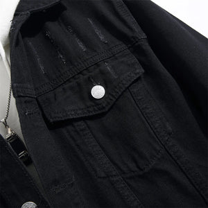 Distressed Denim Black Jacket ,  - Streetwear Jacket - Slick Street