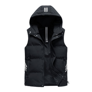 Padded Striped Vest Sleeveless Jacket Black, L - Streetwear Jacket - Slick Street