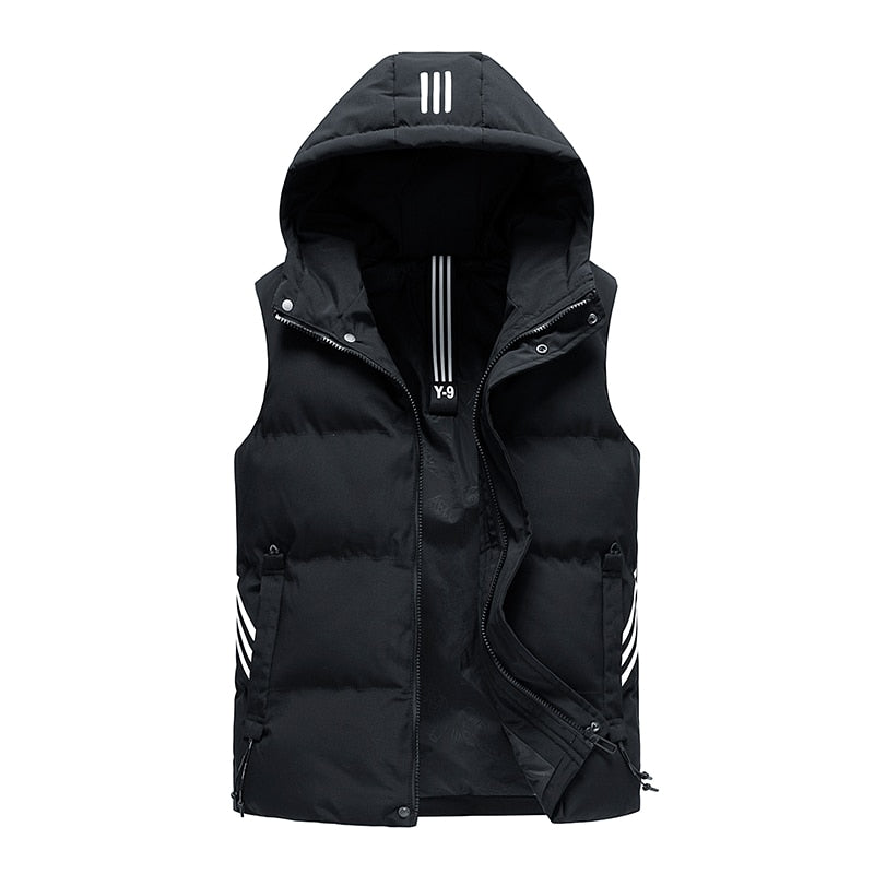 Padded Striped Vest Sleeveless Jacket Black, L - Streetwear Jacket - Slick Street