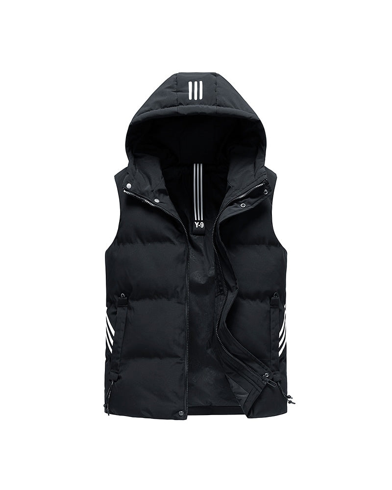 Y9 Striped Gilet Jacket Black, S - Streetwear Jacket - Slick Street