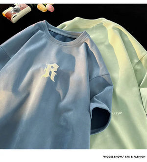 Letter R Foaming Embroidery Loose T-Shirt , - Streetwear T-Shirts - Slick Street