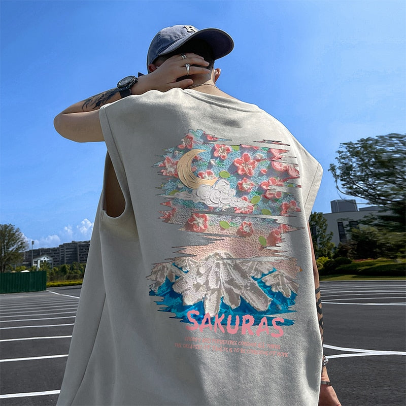 SAKURAS Colorful Scenery Painting T-Shirt Beige, XS - Streetwear T-Shirt - Slick Street