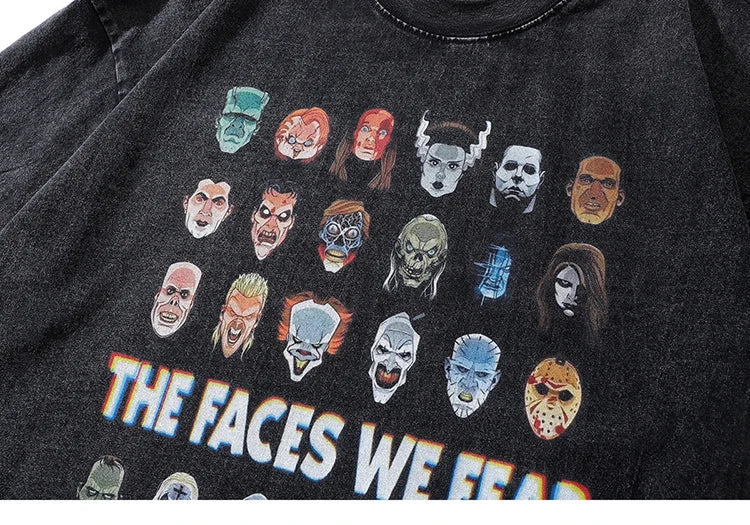 The Faces We Fear Dusty Color O-Neck T-Shirt , - Streetwear T-Shirts - Slick Street