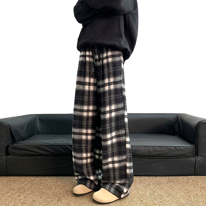 Plaid Baggy Style Elastic Waist Pant , - Streetwear Pant - Slick Street