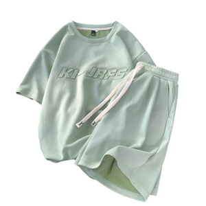 KI-JRFS Embossed Letter T-Shirt With Short , - Streetwear Tracksuits - Slick Street