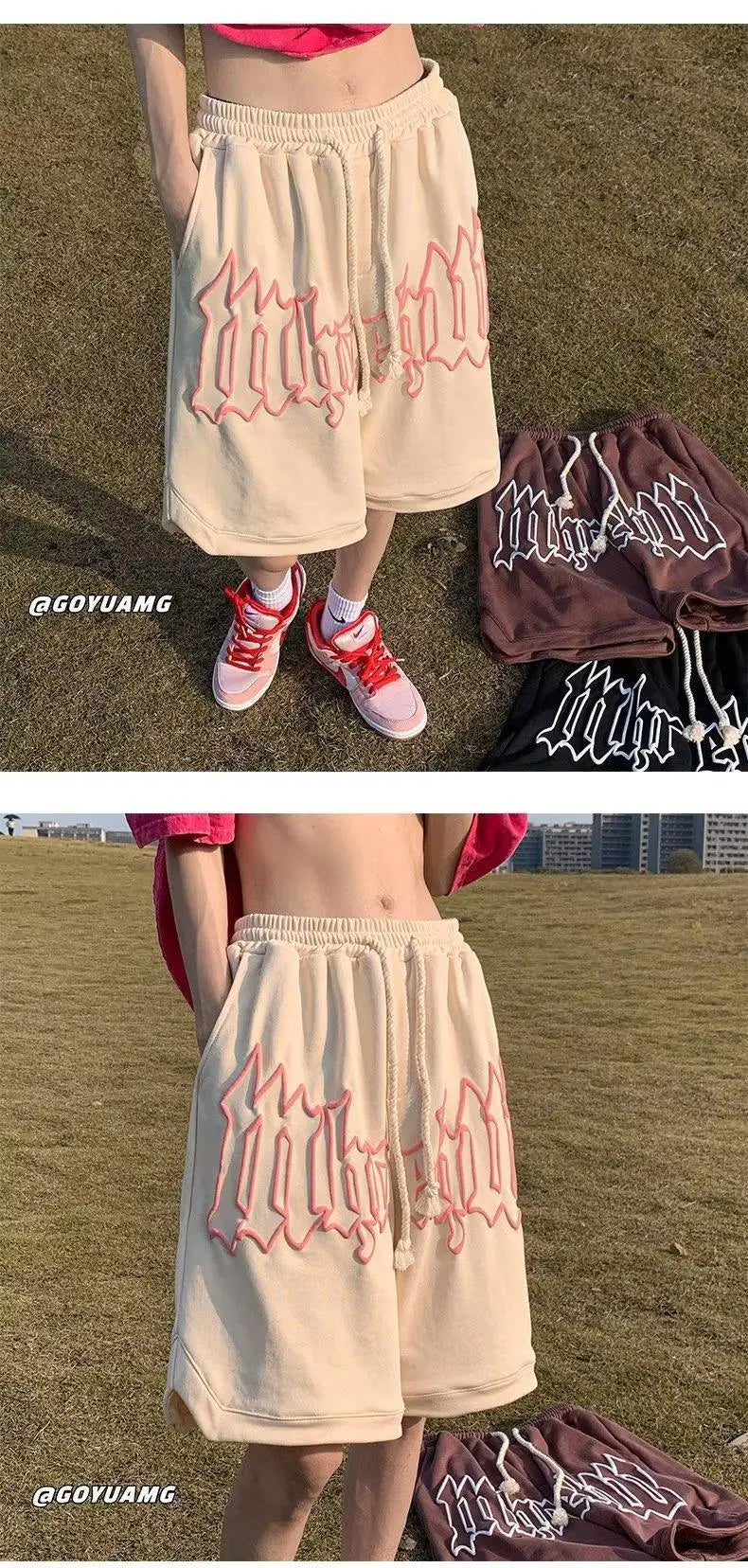Drawstring Letter Printing Casual Loose Shorts ,  - Streetwear Shorts - Slick Street