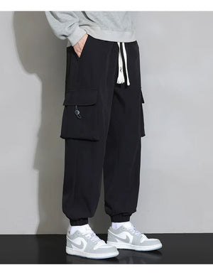 Plain Color Drawstring Knee Cargo Pocket Pants ,  - Streetwear Pants - Slick Street