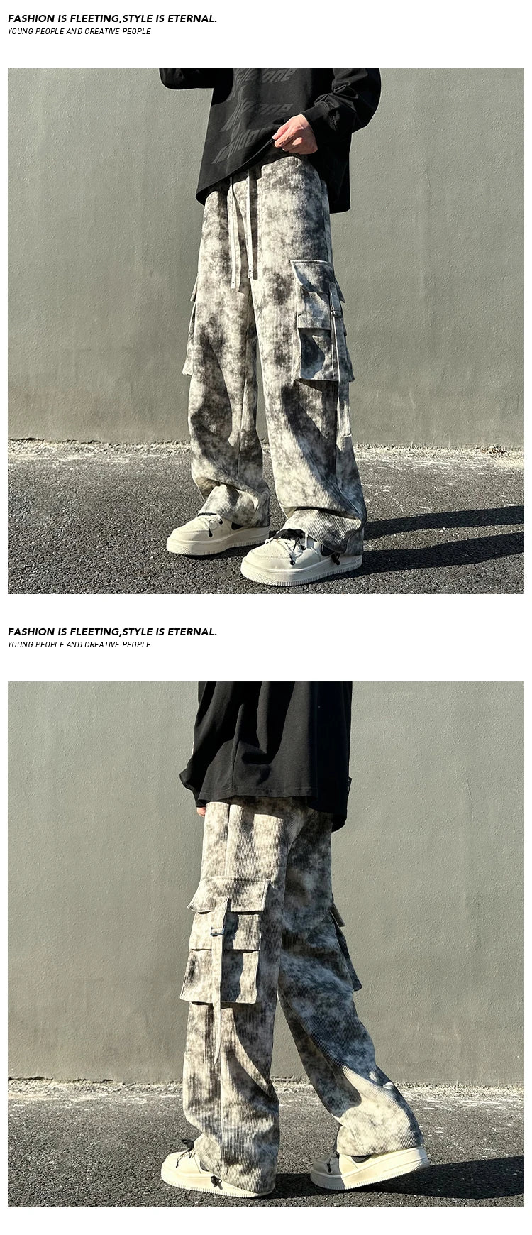 Tie Dye Large Size Pockets Pants , - Streetwear Pants - Slick Street