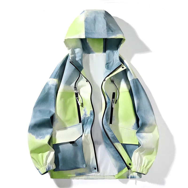 Tie Die VS23 Windbreaker Zipper Jacket Green, S - Streetwear Jacket - Slick Street