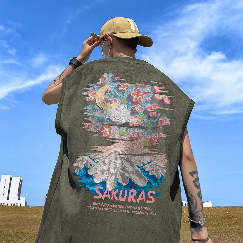 SAKURAS Colorful Scenery Painting T-Shirt Army Green, XS - Streetwear T-Shirts - Slick Street