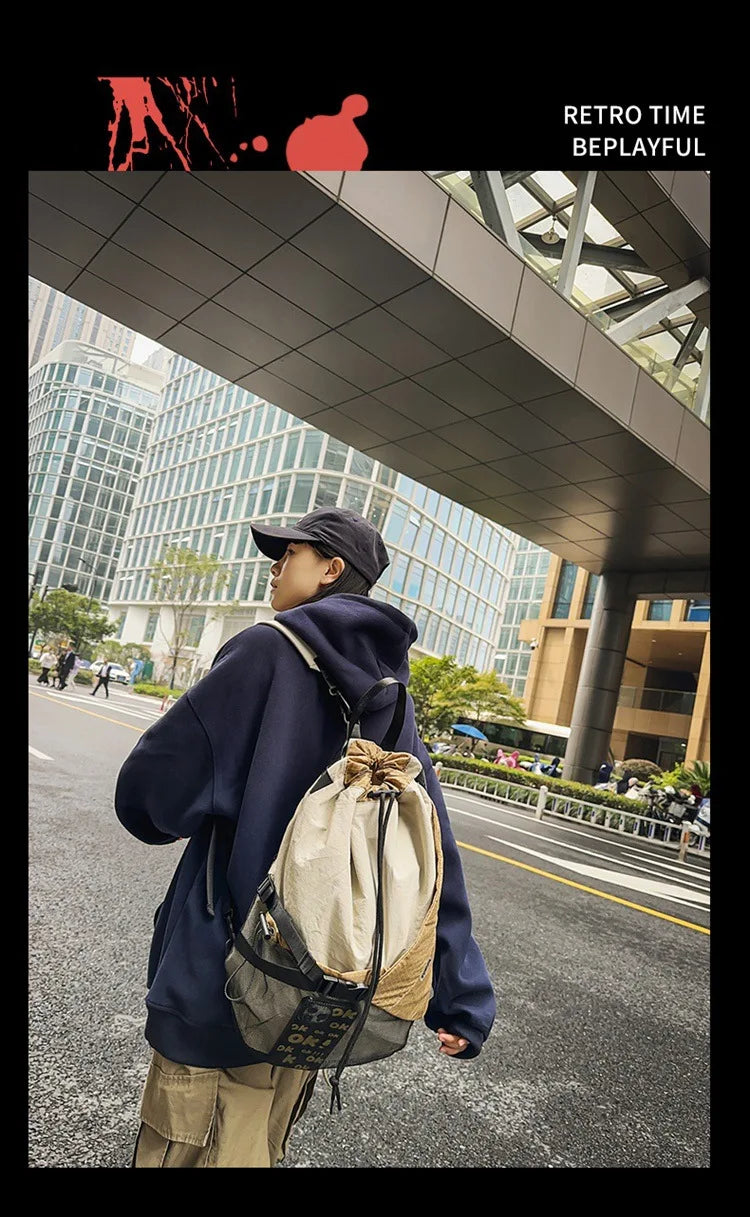 Two Tone Drawstring Backpack , - Streetwear Bag - Slick Street