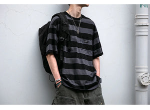Saturday Striped Cotton T-Shirt , - Streetwear T-Shirts - Slick Street