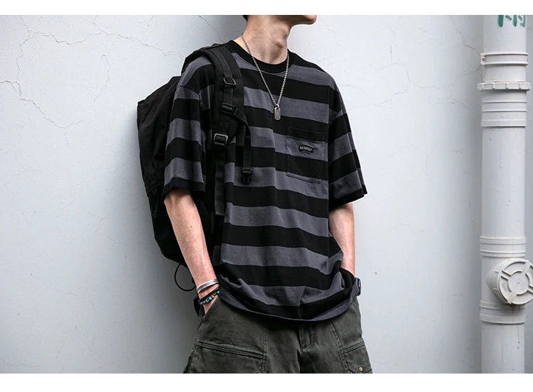 Saturday Striped Cotton T-Shirt , - Streetwear T-Shirts - Slick Street