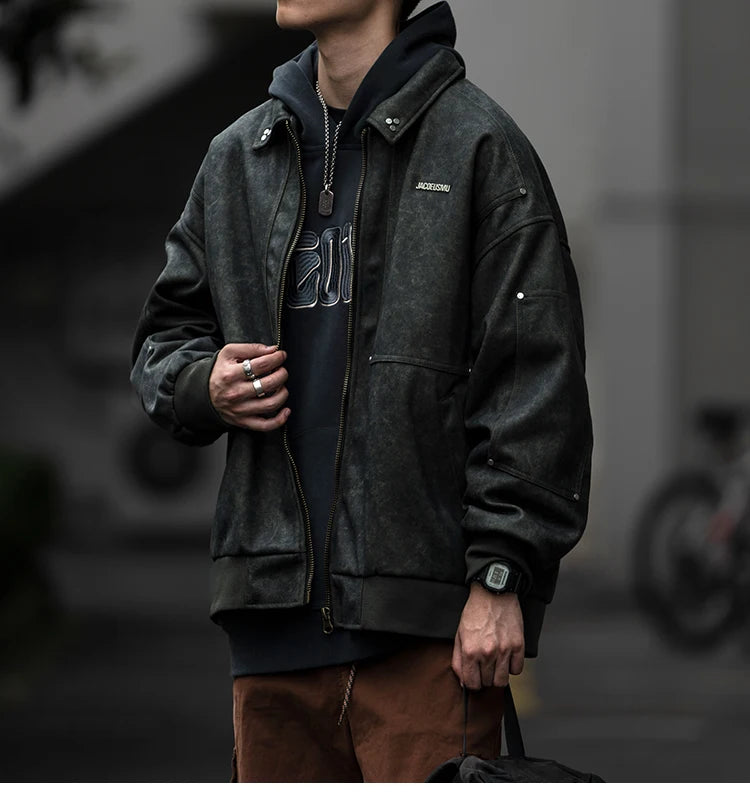 Folding Collar Riding Style Jacket , - Streetwear Jacket - Slick Street