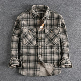 Plaid Chore Long Sleeve Shirt Gray, M - Streetwear Shirt - Slick Street