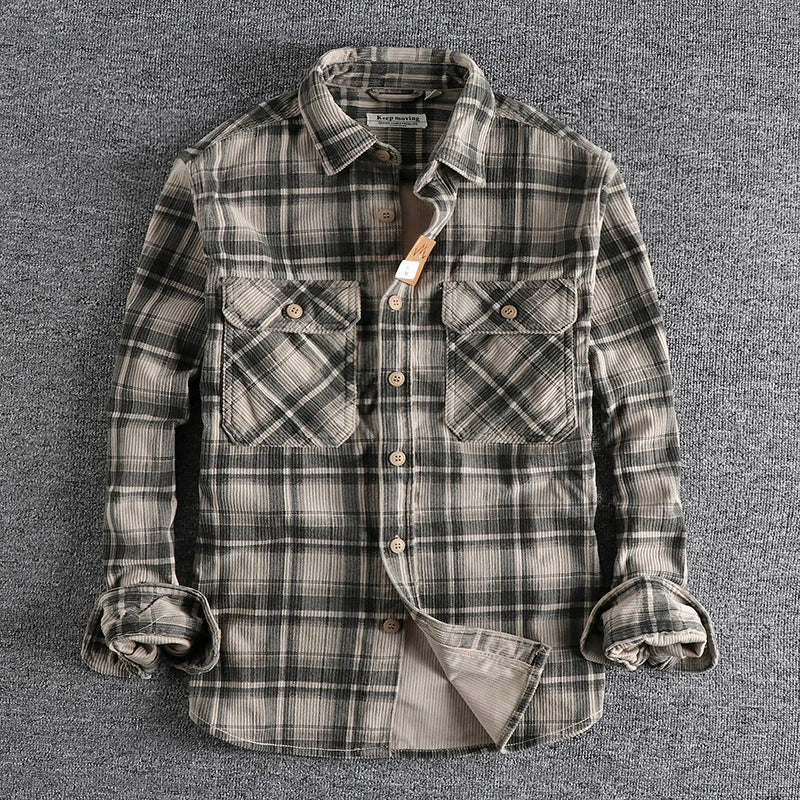 Plaid Chore Long Sleeve Shirt Gray, M - Streetwear Shirt - Slick Street
