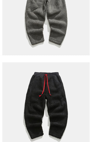 Solid Color Drawstring Fleece Pants , - Streetwear Pant - Slick Street