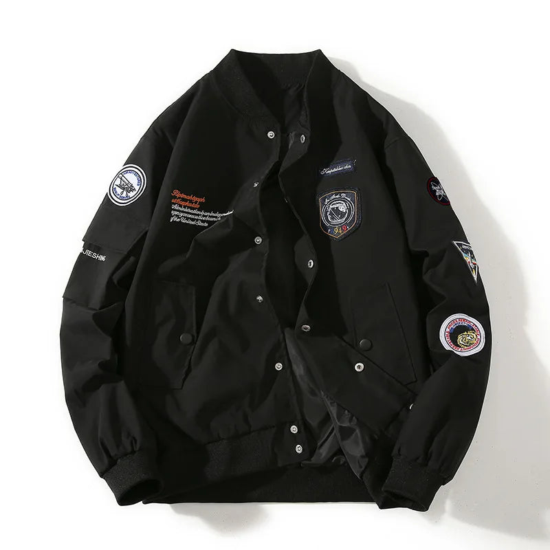 Pilot Patch Work Button Up Jacket Black, XS - Streetwear Jacket - Slick Street