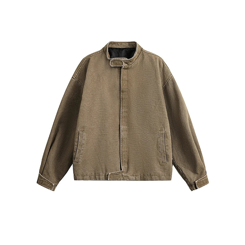 Plain Color Cropped Jacket Khaki, XS - Streetwear Jacket - Slick Street