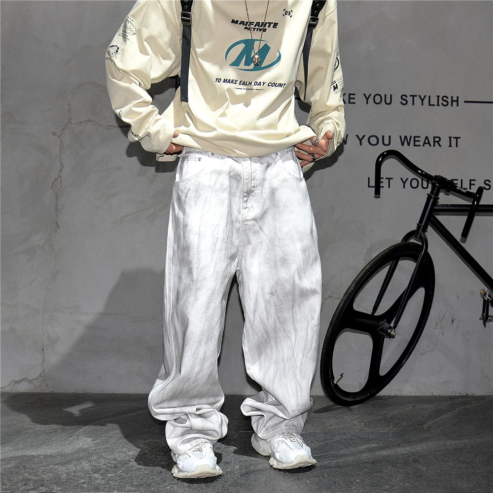 Distressed Dirty White Baggy Pants , - Streetwear Pants - Slick Street