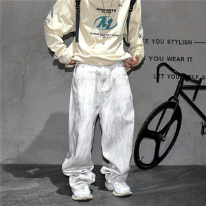 Distressed Dirty White Baggy Pants , - Streetwear Pants - Slick Street