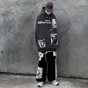 AM Black Hole Patchwork Straight Leg Pants ,  - Streetwear Pants - Slick Street